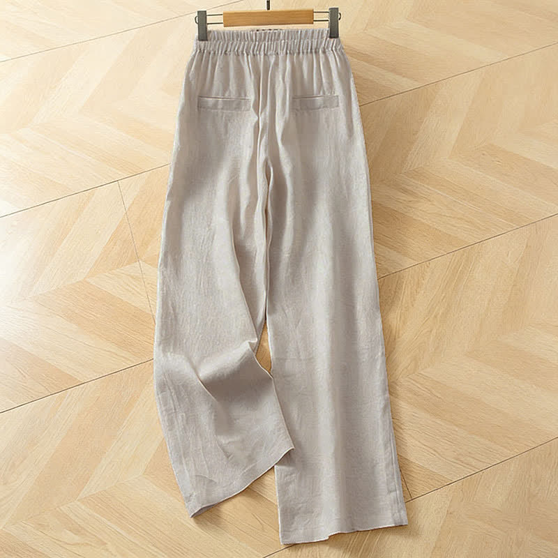 Buddha Stones Women's Spring High Elastic Waist Wide Leg Long Pants With Side Pockets