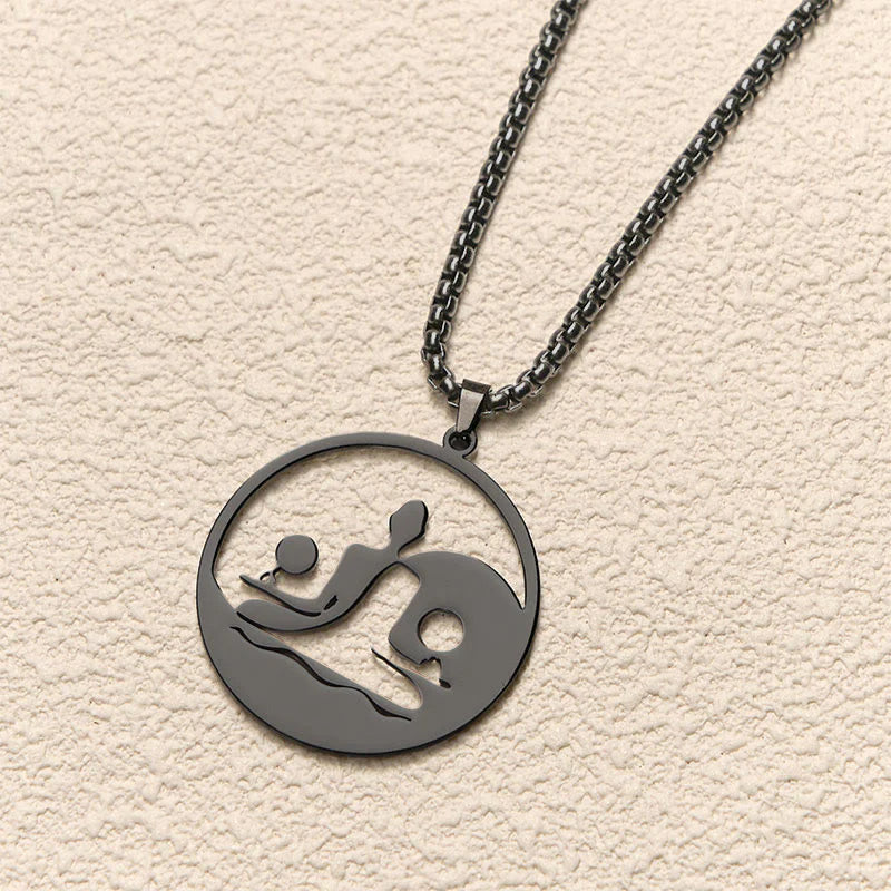 Buddha Stones Yin Yang Buddha Figure Hollow Design Stainless Steel Balance Necklace Pendant