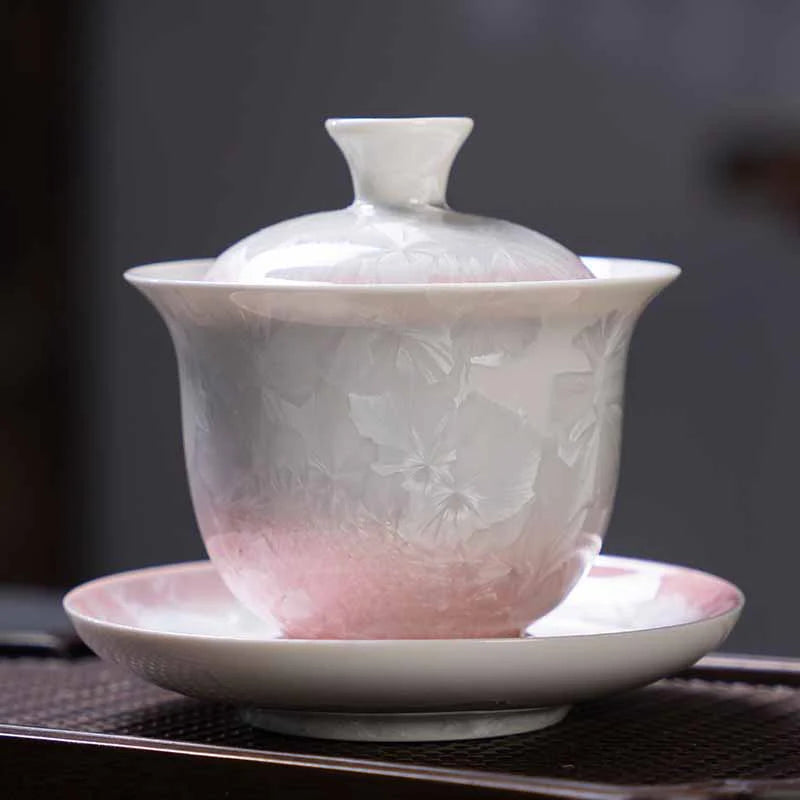Buddha Stones Traditional Glaze Ceramic Gaiwan Sancai Teacup Kung Fu Tea Cup And Saucer With Lid 180ml