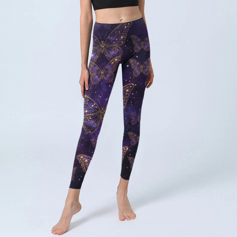 Buddha Stones Romantic Style Butterfly Pattern Print Gym Leggings Women's Yoga Pants