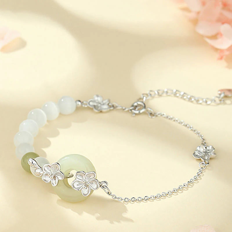 Buddha Stones Chrysoberyl Hetian Jade 999 Sterling Silver Love Bracelet