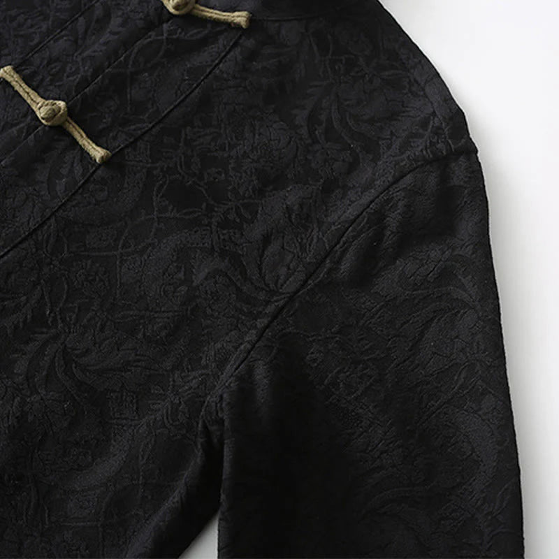 Buddha Stones Spring Jacquard Men's Frog-Button Cotton Long Sleeve Jacket With Pockets