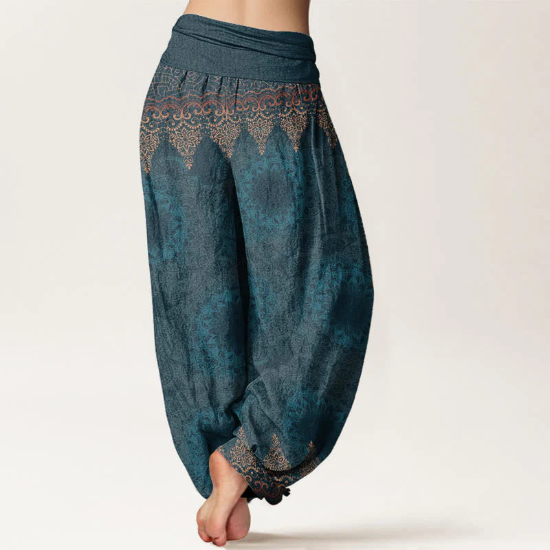 Buddha Stones Cotton Triangular Mandala Patterns Women's Elastic Waist Harem Pants
