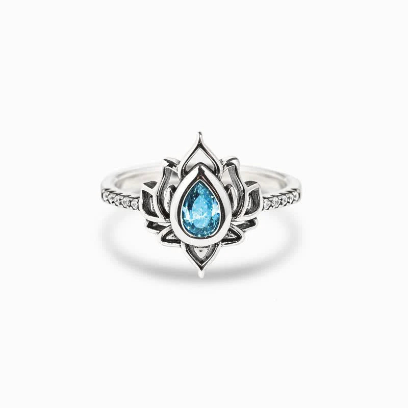 Buddha Stones 925 Sterling Silver Lotus Zircon Blessing Protection Ring