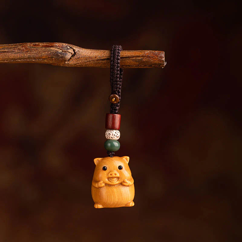 Buddha Stones Year Of The Horse Red Sandalwood Star Moon Bodhi Seed Blessing Key Chain