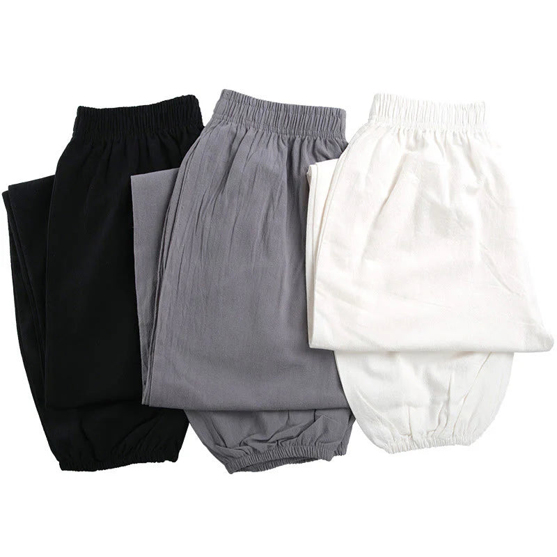 Buddha Stones Summer Solid Color Unisex Elastic Waist Tai Chi Qigong Practice Pants With Pockets