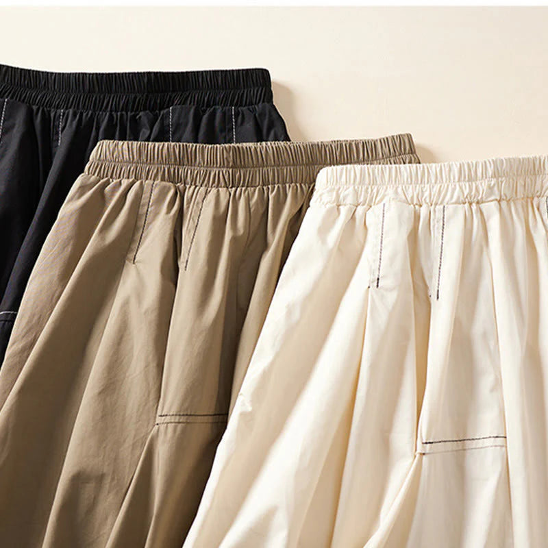 Buddha Stones Summer Casual Irregular Design Women's Cotton Skirt With Pockets
