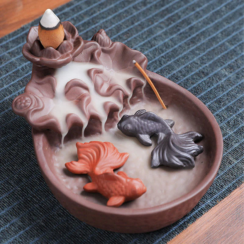 Buddha Stones Koi Fish Ox Purple Clay Ceramic Incense Stick Holder Healing Incense Burner Decoration