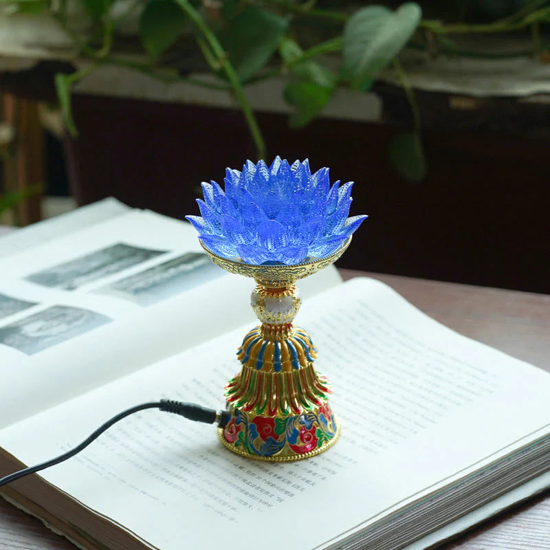 Buddha Stones Lotus Liuli Glass Eight Auspicious Symbols Base Enlightenment Home Decoration
