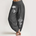 Buddha Stones Cotton Lotus Flower Om Pattern Women's Elastic Waist Harem Pants