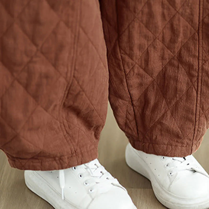 Buddha Stones Winter Diamond Pattern Cotton Women's Pants With Pockets