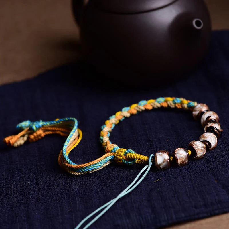 Buddha Stones Tibet Liuli Glass Wishing Health And Safety String Bracelet