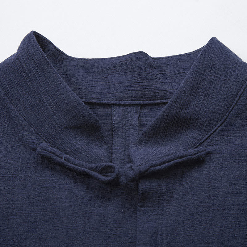 Buddha Stones Solid Color Casual Frog-button Men's Shirt Clothing