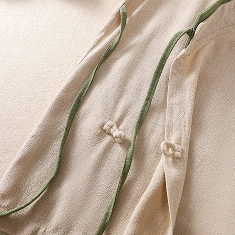 Buddha Stones Retro Lace-up Frog-Button Design Women's Three Quarter Sleeve Cotton Linen Shirt