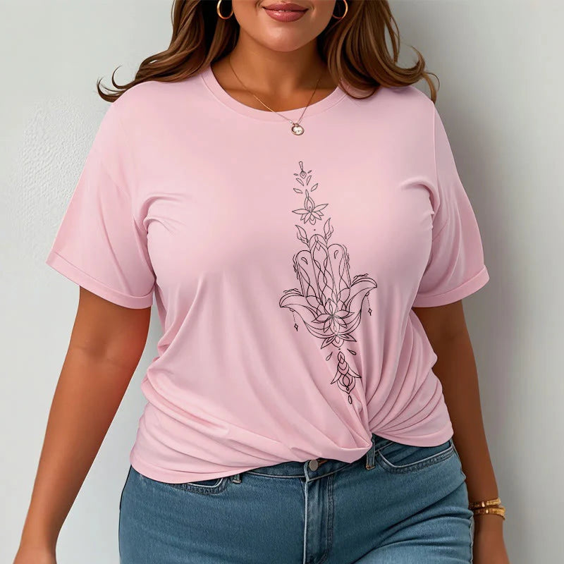 Buddha Stones Hamsa Hand Lotus Flower Pattern Tee T-shirt