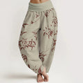 Buddha Stones Cotton Branch Pattern Women's Elastic Waist Harem Pants