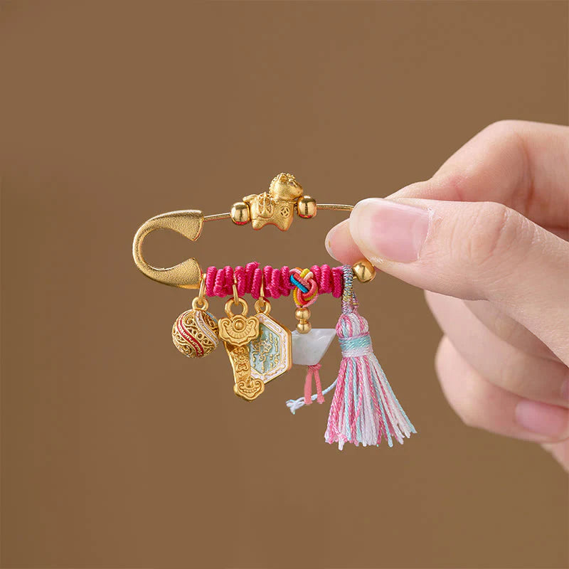 Buddha Stones Year Of The Horse Fu Character Lotus Attract Fortune Ruyi Handle Peace Buckle Luck Brooch