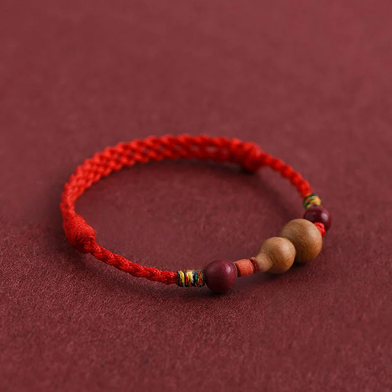 Buddha Stones Gourd Peach Wood Rope Adjustable Wealth Luck Bracelet