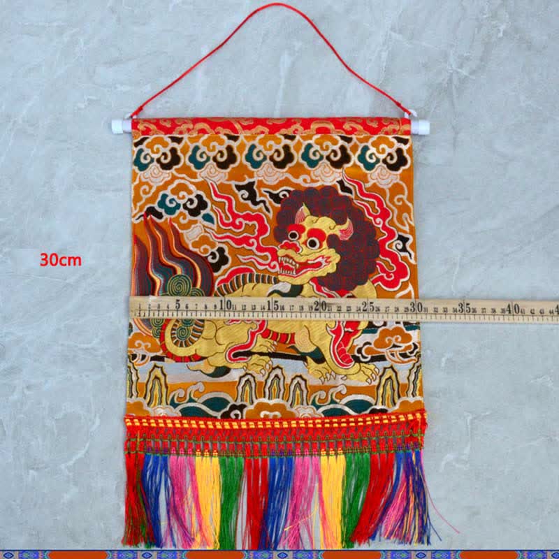 Buddha Stones Feng Shui Kirin Spiritual Colorful Tassel Wall Art