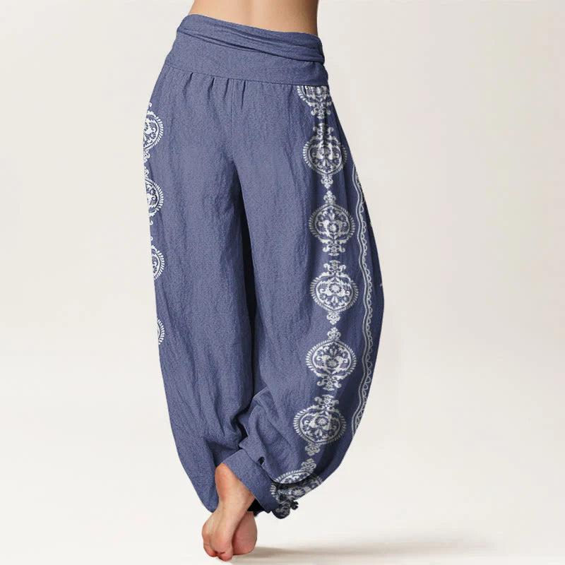 Buddha Stones Cotton Mandala Om Mani Padme Hum Women's Elastic Waist Harem Pants