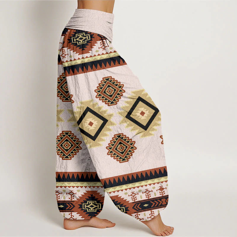 Buddha Stones Cotton Casual Symmetrical Navajo Textile Style Pattern Women's Elastic Waist Harem Pants