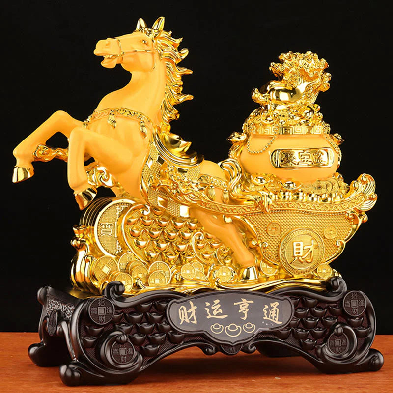 Buddha Stones  Good Fortune Year of the Horse Treasure Bowl Ingots Wealth Resin Home Decoration