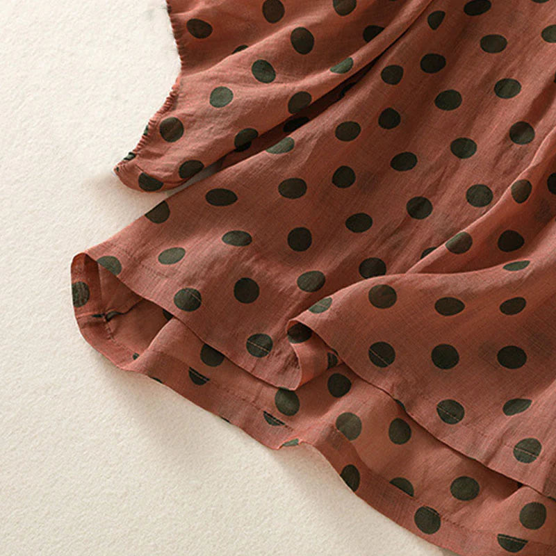 Buddha Stones Fall Round Neck Polka Dots Long Sleeve Women's Polyester Shirt