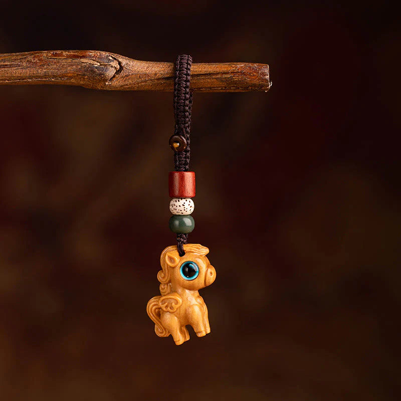 Buddha Stones Year Of The Horse Red Sandalwood Star Moon Bodhi Seed Blessing Key Chain