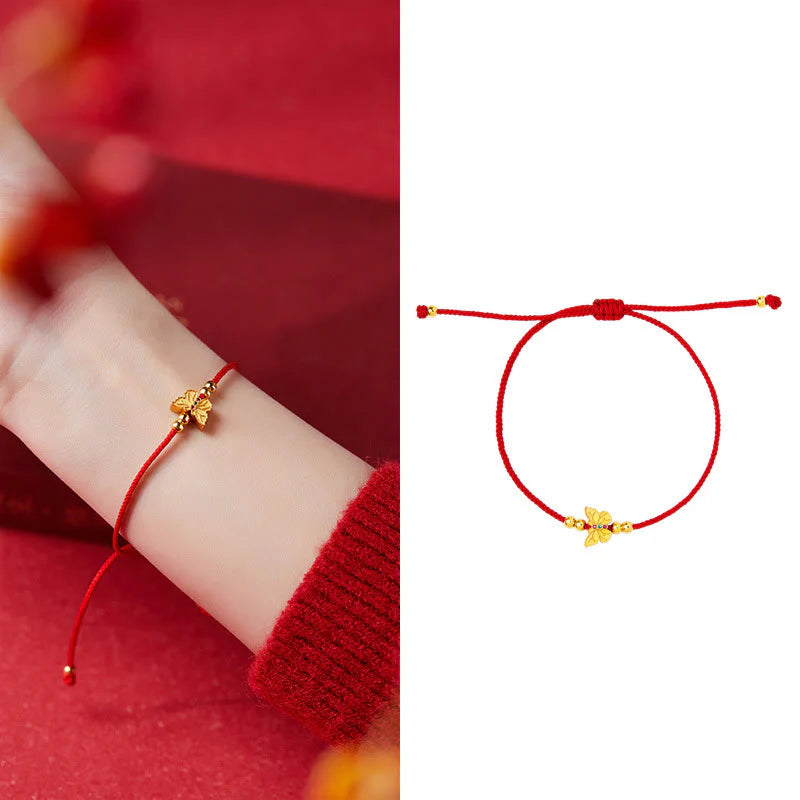 Buddha Stones 999 Sterling Silver Butterfly Red String Strength Bracelet