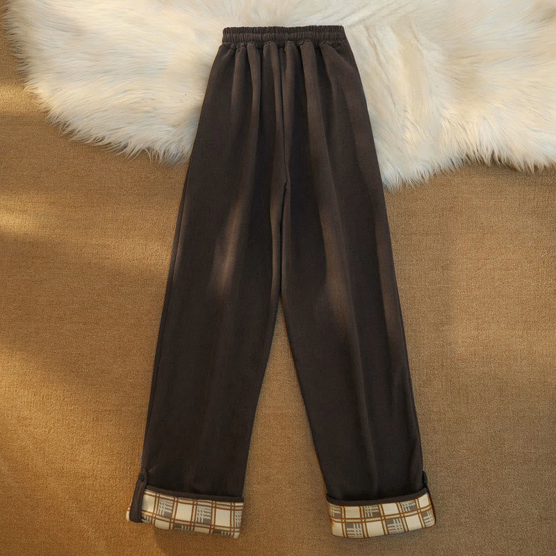 Buddha Stones Women's Patchwork Cotton Corduroy Fleece-Lined Wide Leg Pants With Pockets