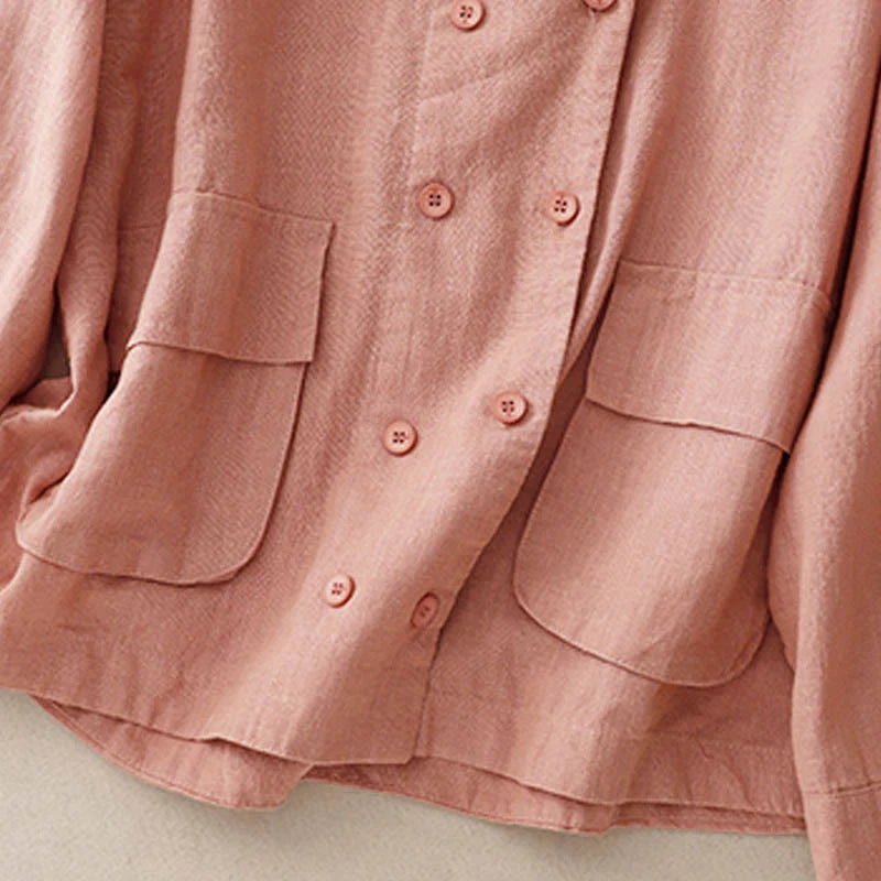 Buddha Stones Double‑Breasted Design Long Sleeve Women's Cotton Jacket With Pockets
