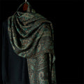 Buddha Stones Spring Green Cashew Flower Geometric Stripes Pattern Tassel Cozy Scarf Shawl
