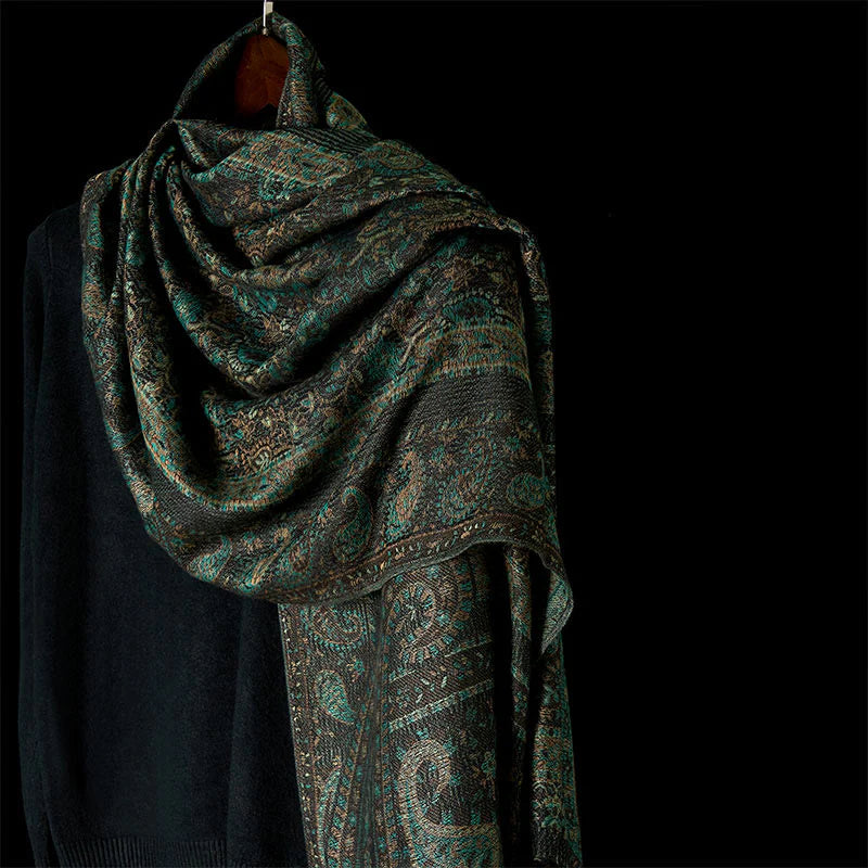 Buddha Stones Spring Green Cashew Flower Geometric Stripes Pattern Tassel Cozy Scarf Shawl