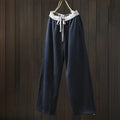 Buddha Stones Fall Solid Color-Blocked Women's Cotton Pants With Pockets
