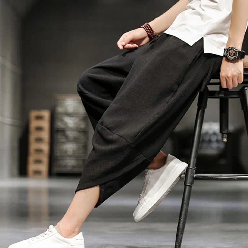 Buddha Stones Summer Solid Men's Cropped Pants With Pockets