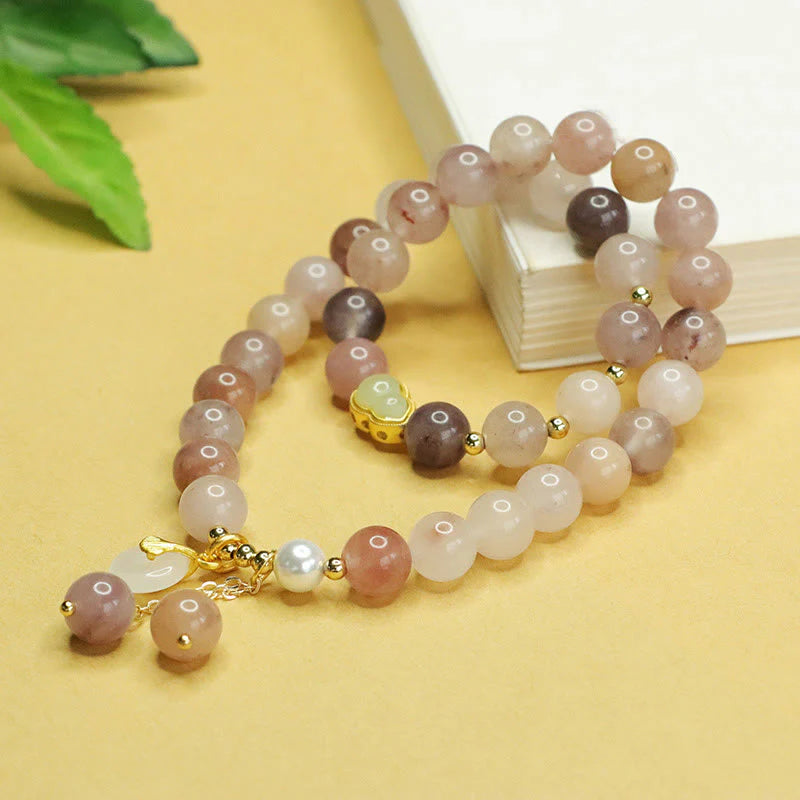 Buddha Stones Natural Golden Silk Jade Double Layer Gourd Peace Buckle Luck Bracelet