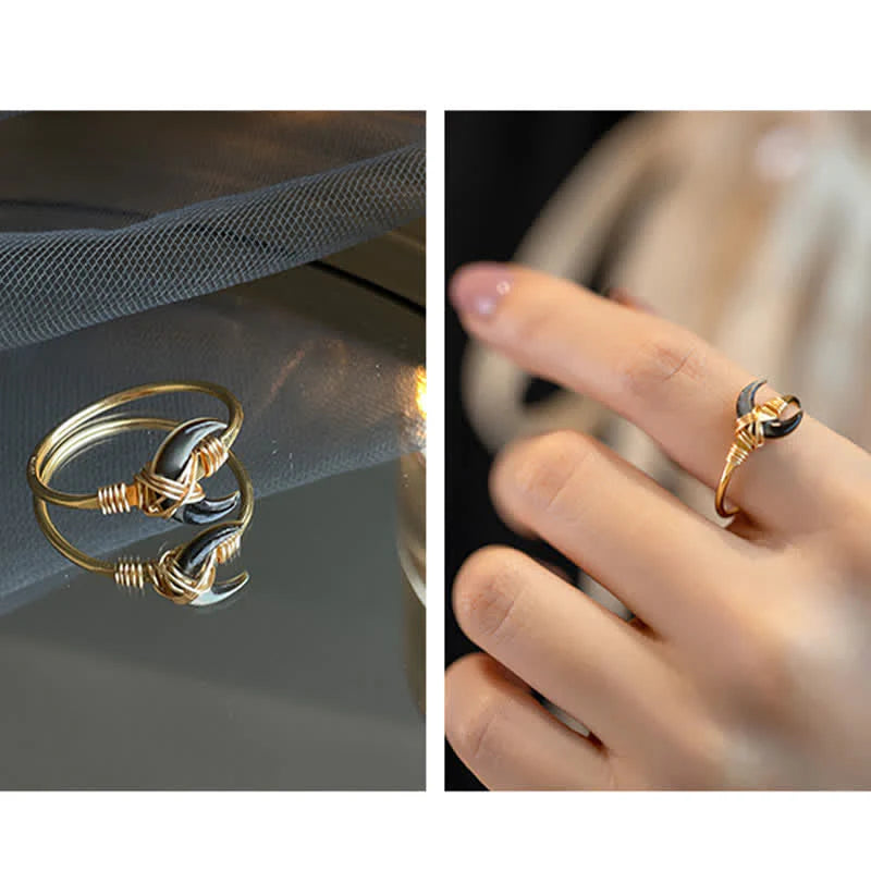 Buddha Stones Natural Tridacna Stone Moon 14K Gold Blessing Ring (Extra 30% Off | USE CODE: FS30)