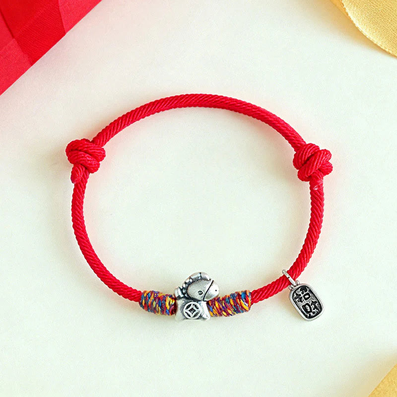 Buddha Stones 999 Sterling Silver Year Of The Horse Fu Character Attract Fortune String Rope Luck Bracelet