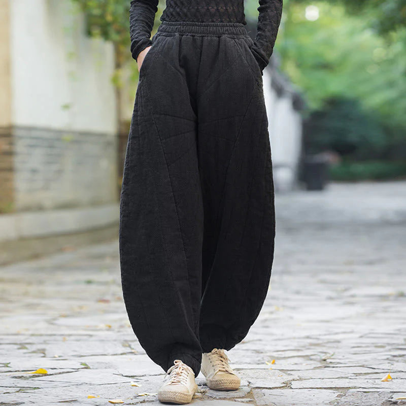 Buddha Stones Plain Cotton Thick Women's 7-8 Length Pants With Pockets