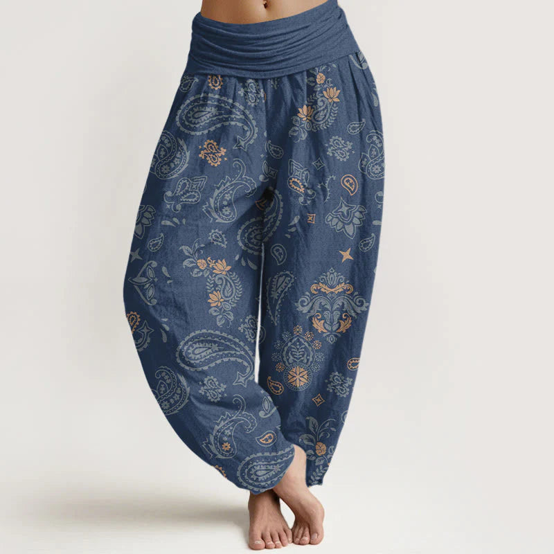 Buddha Stones Cotton Vintage Paisley Pattern Women's Elastic Waist Harem Pants