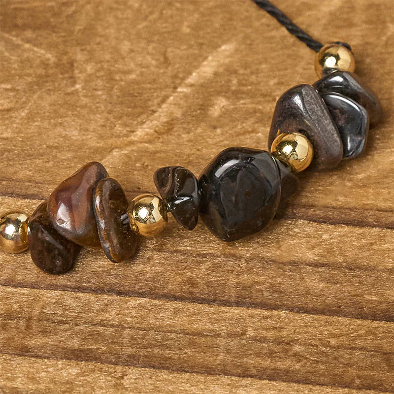 Buddha Stones Tiger Eye Black Tourmaline Pyrite Protection Card Rope Bracelet