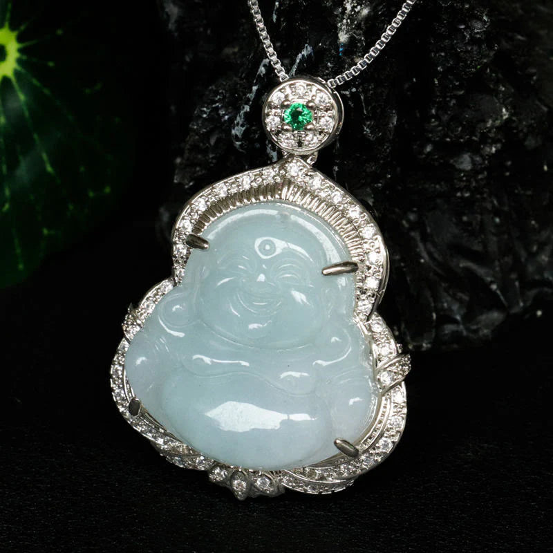 Buddha Stones Jade Laughing Buddha Abundance Necklace Pendant