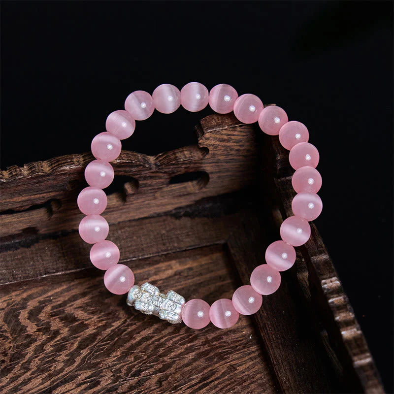Buddha Stones Natural Cat's Eye Beads 990 Sterling Silver Pixiu Positive Bracelet