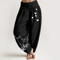 Buddha Stones Pure Cotton Concise Bamboo Butterfly Pattern Women's Elastic Waist Harem Pants