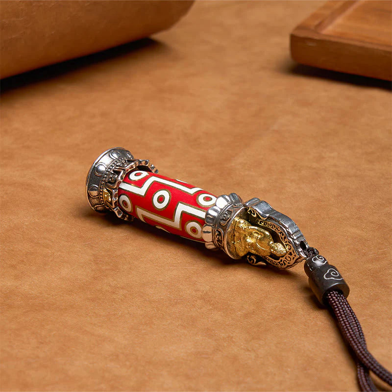 Buddha Stones Tibetan Medicine Buddha Nine-Eye Dzi Bead Protection Necklace Pendant