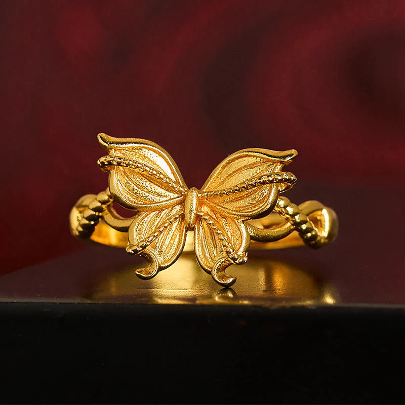 Buddha Stones 24k Gold Plated Brass Butterfly Symbol Adjustable Love Ring