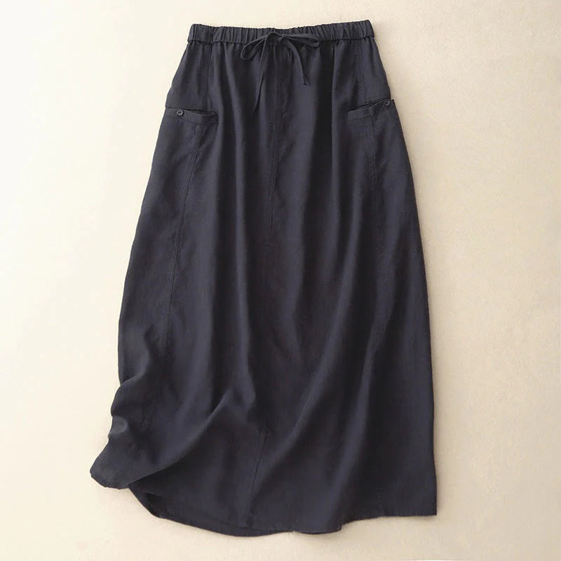 Buddha Stones Drawstring A-line Elastic Waist Cotton Women's Skirt