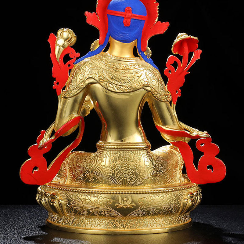 Buddha Stones Bodhisattva Green Tara Protection Copper Gold Plated Statue Decoration