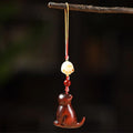 Buddha Stones Small Leaf Red Sandalwood Green Sandalwood Sandalwood Sitting Cat Sooth Phone Hanging Decoration