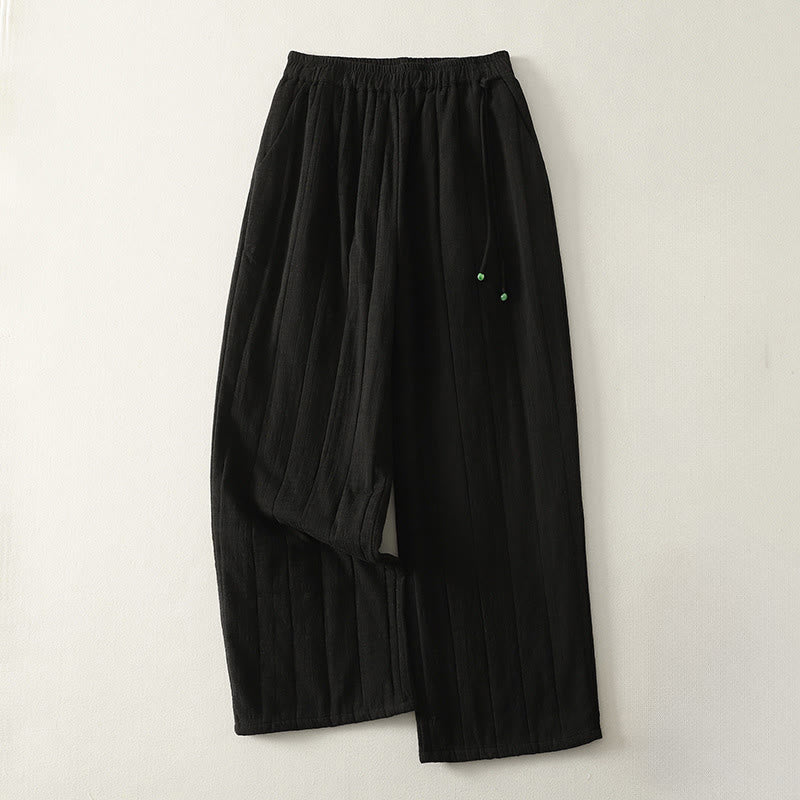Buddha Stones Plain Cotton Polyester Thick Women's Pants With Pockets